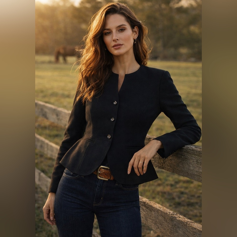 Pendleton 90s Collarless Peplum Blazer Quiet Luxury Tailoring Western Equestrian